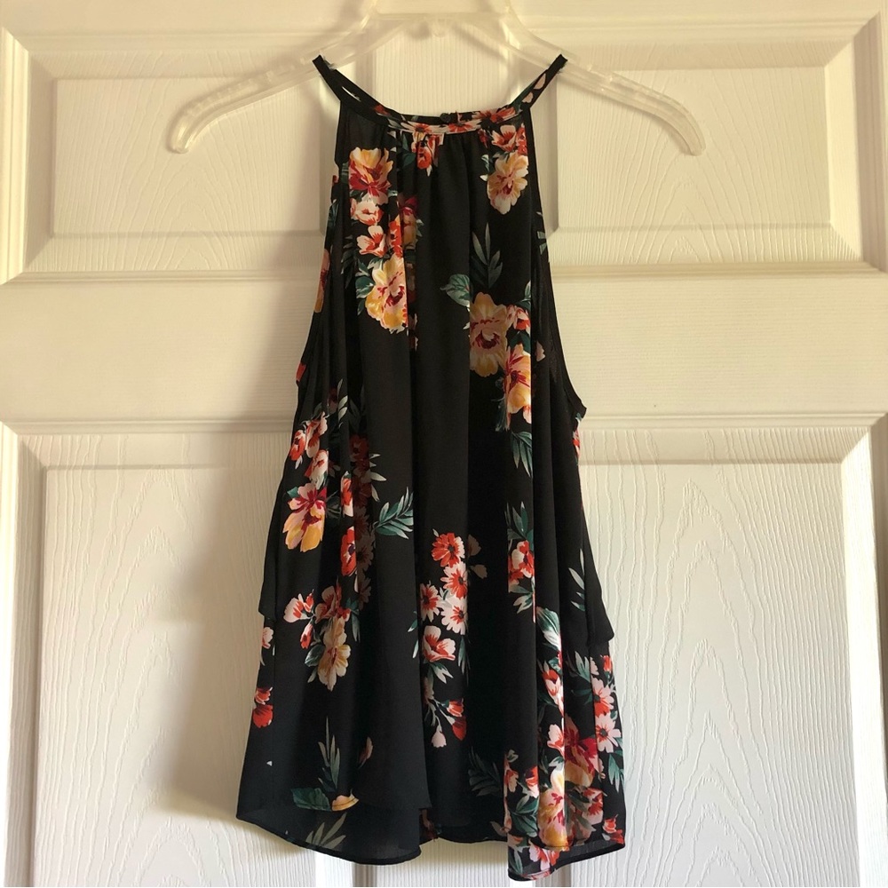 Floral Halter Tank Top Blouse